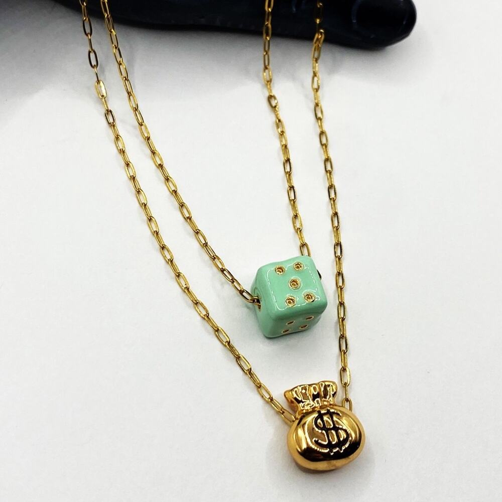 NEW Gold Money Bag & Mint Green Dice Layered - Picture 10 of 13